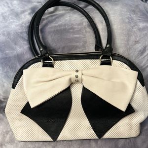 Betsy Johnson Dome Satchel, Big Bow Cream/Black *Please read full description*